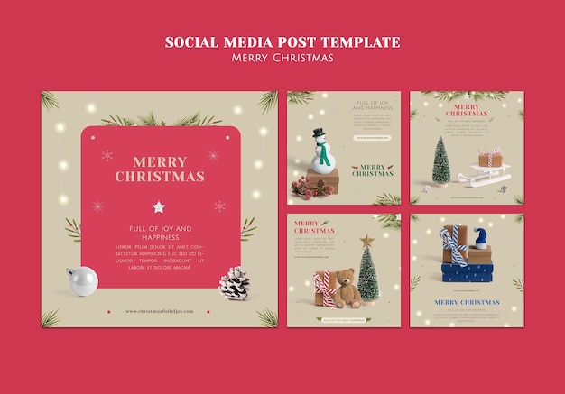 PSD gratuito collezione minimalista di post di instagram di natale