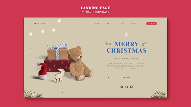 無料PSD ミニマルなお祝いのクリスマスのランディングページテンプレート