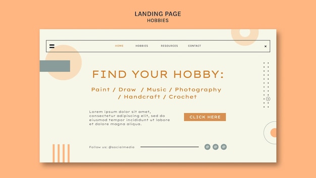 Minimalistic hobbies landing page template