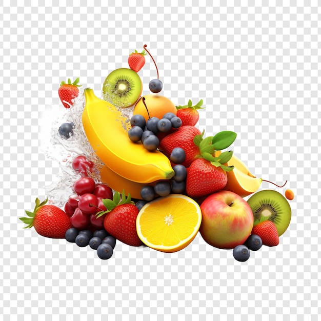 PSD gratuito mescolare frutta png isolata su sfondo trasparente