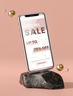 Mobile phone 3d mock-up on marble stone