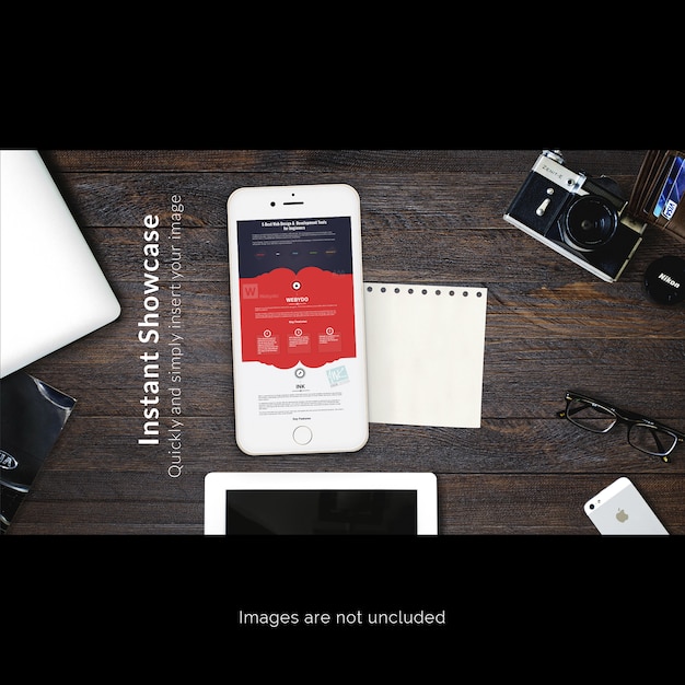 Mobile Phone on Desk Mockup Free PSD Download