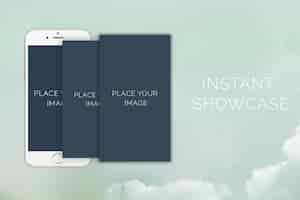 Free PSD mobile phone mock up with clouds