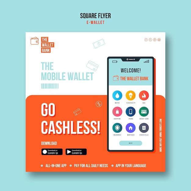 Free PSD mobile wallet squared flyer template