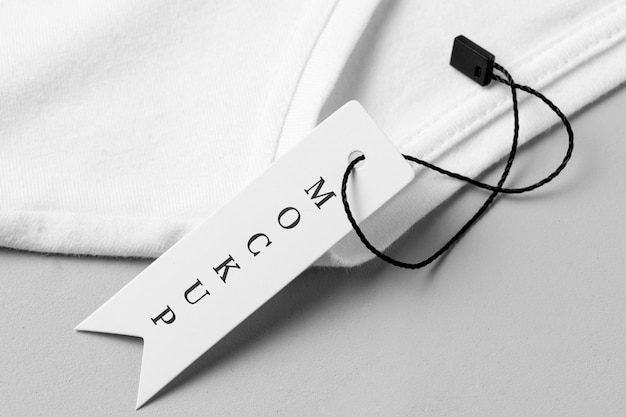 Mock-up of clothing label on white fabric