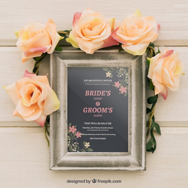 Free PSD mock up design with frame and floral ornaments