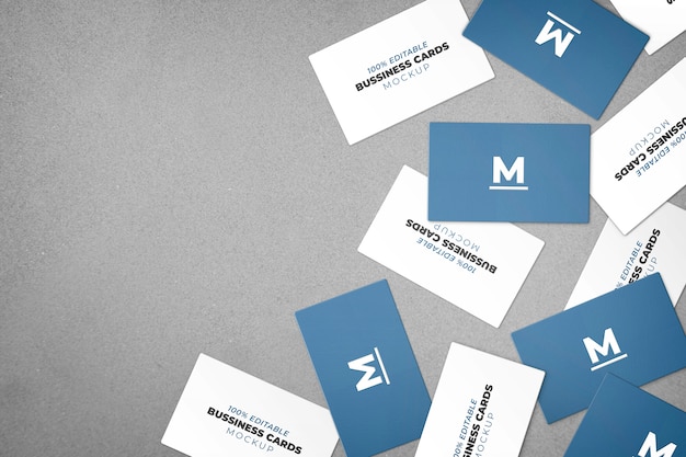 Mock up of several business cards disordered: Free PSD Template