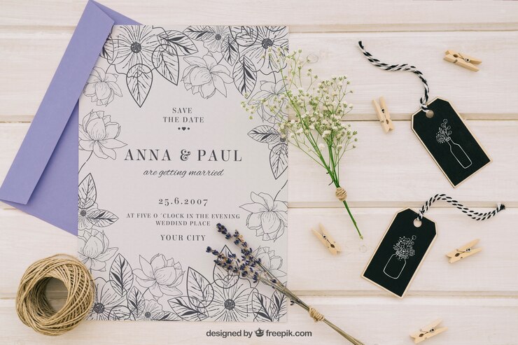Free PSD mock up with elegant wedding invitation