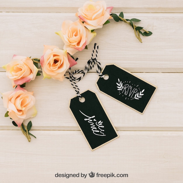 Mock up with labels and floral ornaments free PSD download