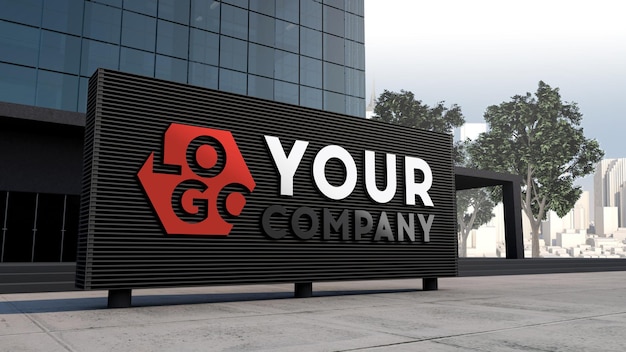 Mockup 3d logo facade sign standing in front of modern building design Premium Psd