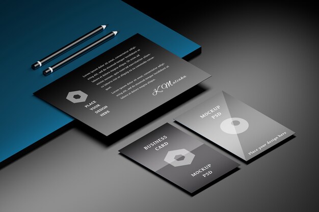 Two Business Cards &amp;amp; Paper With Marble Mockup Packaging
