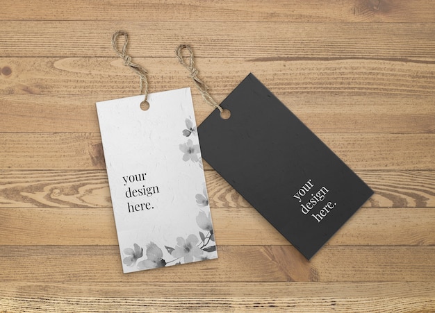 Mockup black and white labels with jute strip