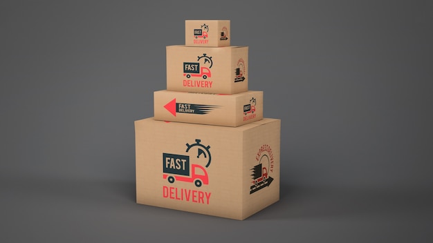 Mockup of delivery boxes of different sizes