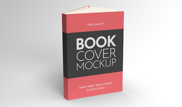 Mockup of a half-open book standing on a light background