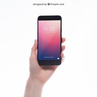 Mockup of hand holding smartphone