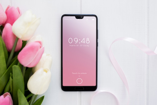 Free PSD mockup mobile spring concept