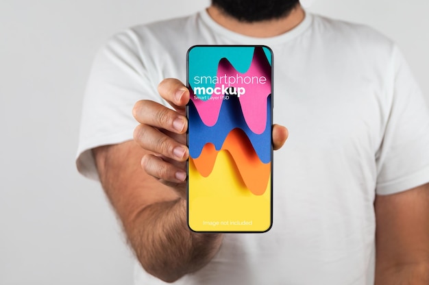 Mockup of model holding a smartphone