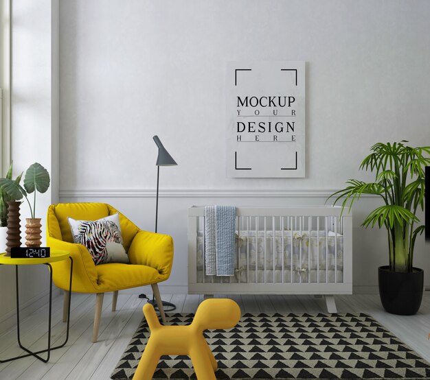 Premium Psd Photo Frames Mockup In Cute Playroom With Pastel Pink Armchair And Toys