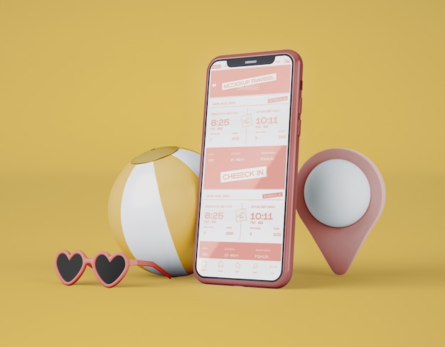 Mockup of screen smartphone. summer trip and travel concept. Premium Psd