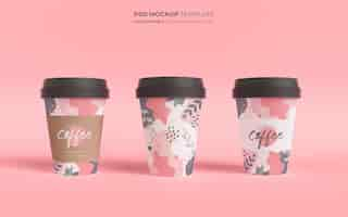 PSD gratuito modello di mockup con tazze di caffè di carta