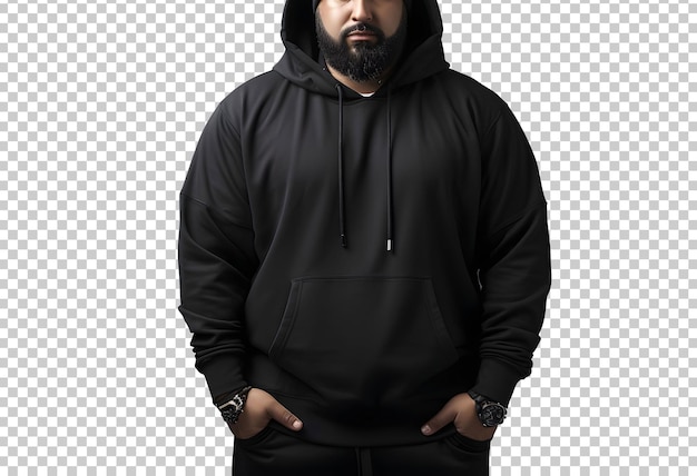 Free PSD model wearing black hoody sweatshirt