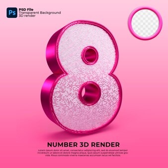 현대 3d 렌더링 번호 8 럭셔리 핑크 색상