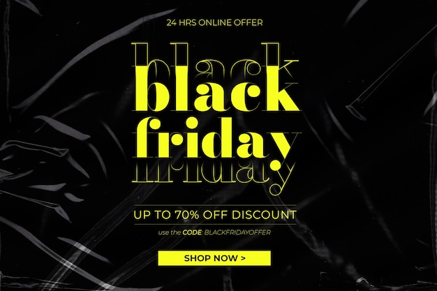 Free PSD modern black friday sale banner with wrinkled plastic background