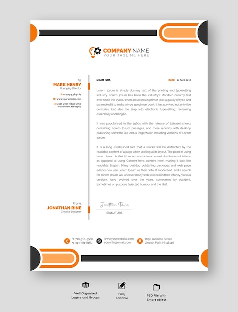 無料PSD 現代のビジネスおよび企業のレターヘッド テンプレート
