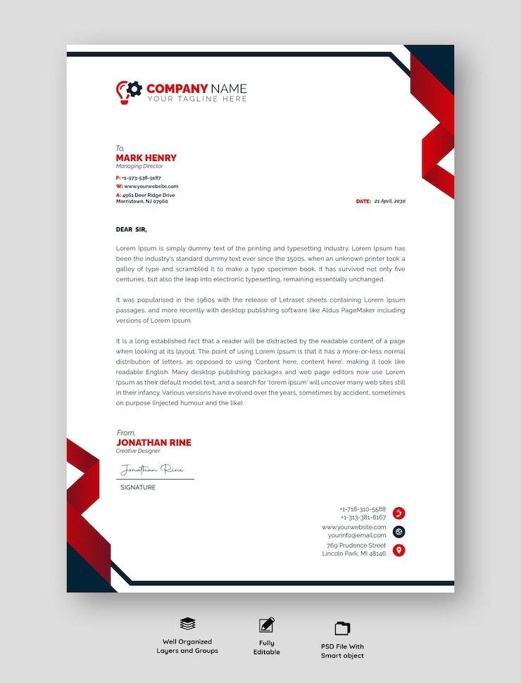 Free PSD modern business and corporate letterhead template
