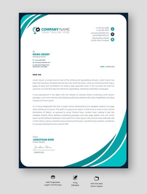 Free PSD modern business and corporate letterhead template