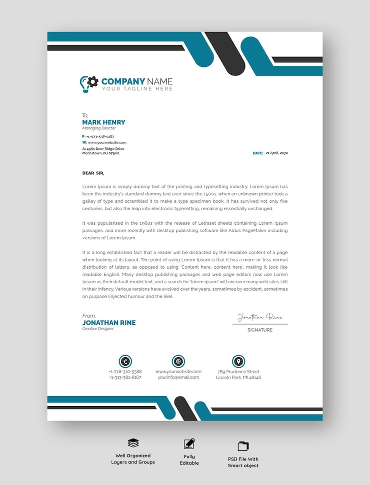 Free PSD modern business and corporate letterhead template