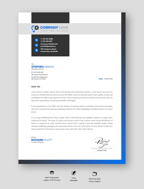 Free PSD modern business and corporate letterhead template