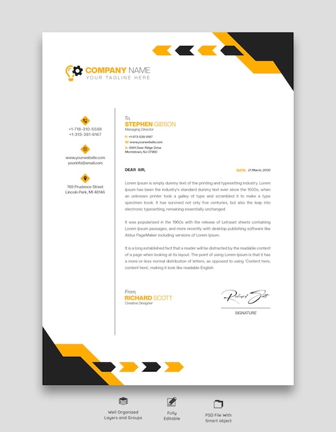 Free PSD modern business and corporate letterhead template