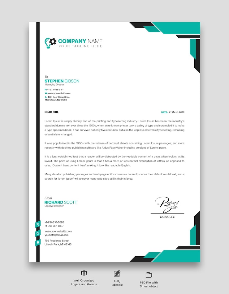 Free PSD modern business and corporate letterhead template