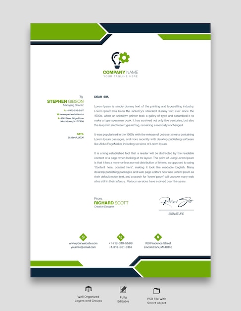 Free PSD modern business and corporate letterhead template