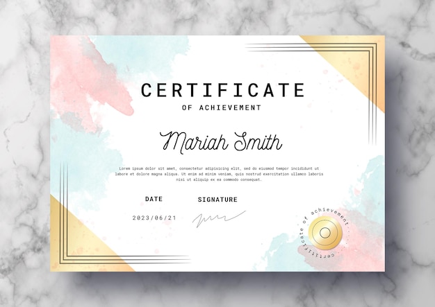 Free PSD modern certificate of achievement psd template