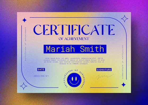Modern certificate template in acid style