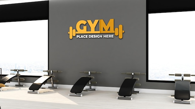 Modern clean gym room for wall logo mockup