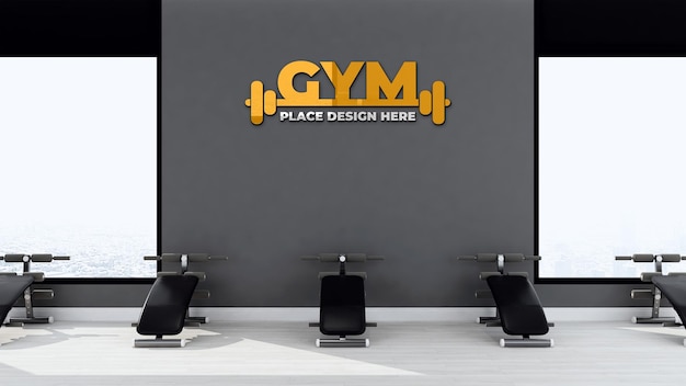 Modern clean gym room for wall logo mockup