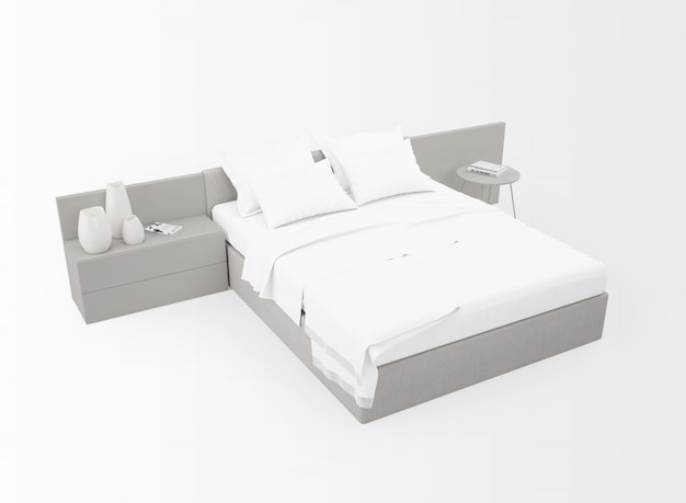modern double bed mockup isolated