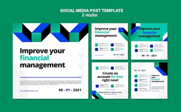 Set di post sui social media del portafoglio elettronico moderno