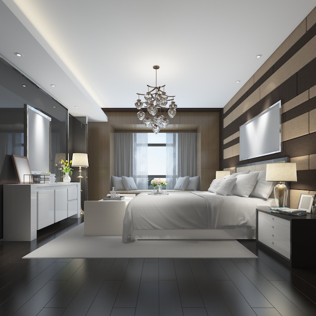 modern and elegant double bedroom mockup