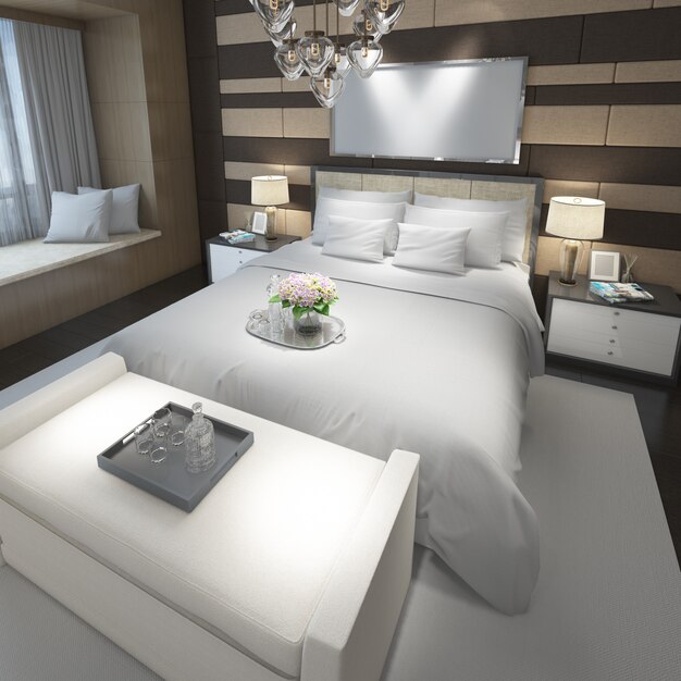 modern and elegant double bedroom mockup