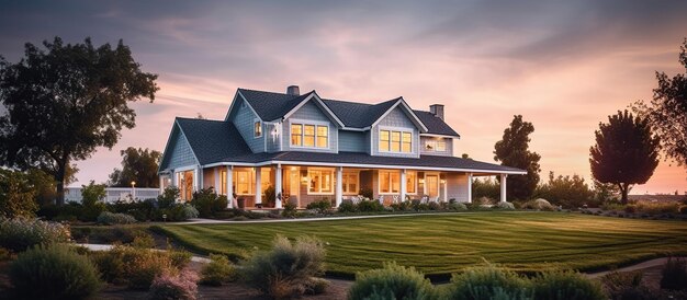 Free PSD modern farmhouse on meadow hill generative ai