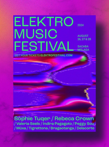 Modern festival poster template with abstract shapes and grainy gradients colors