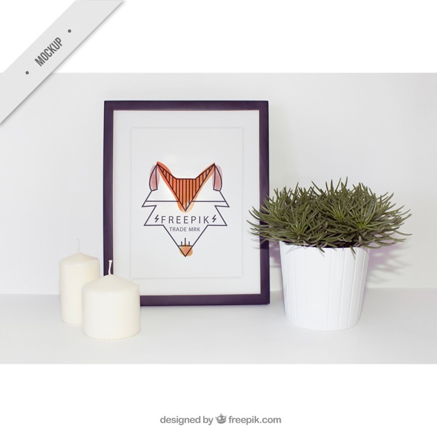Modern frame image with candles and flowerpot