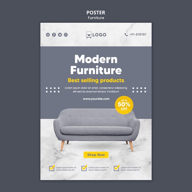 Modern furniture offer poster template