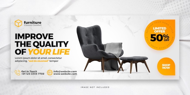 Modern furniture sale facebook cover or web banner psd template