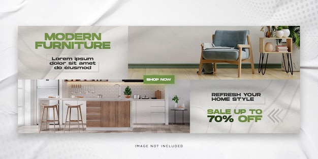 Modern furniture sale horizontal banner or facebook cover template