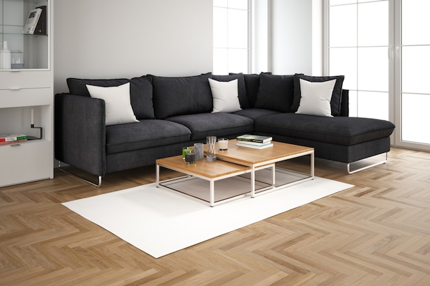 Free PSD modern interior design of living room